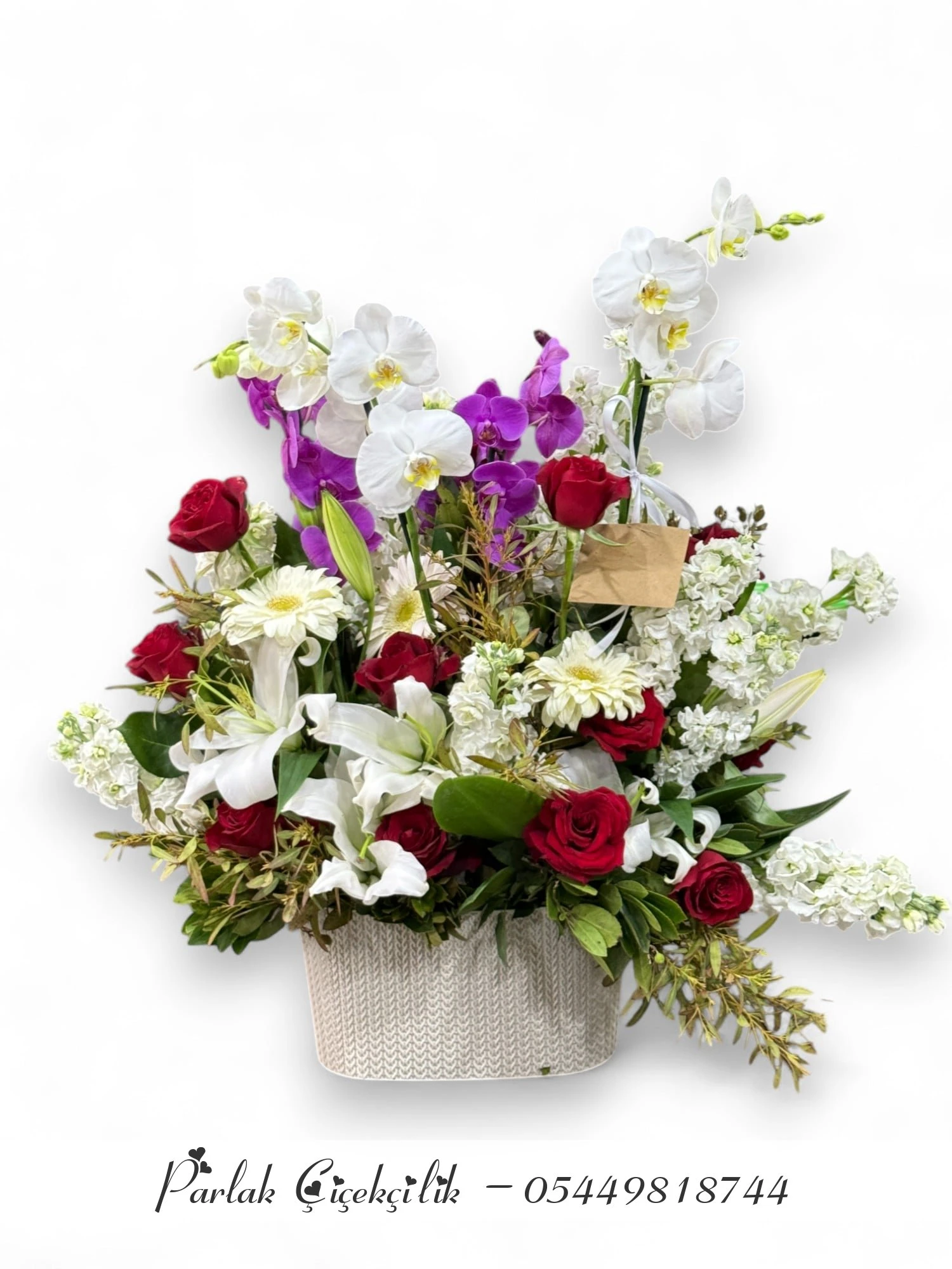 Asil Dokunuş Orkide Ve Kırmızı Güllerle Hazırlanmış Premium Aranjman