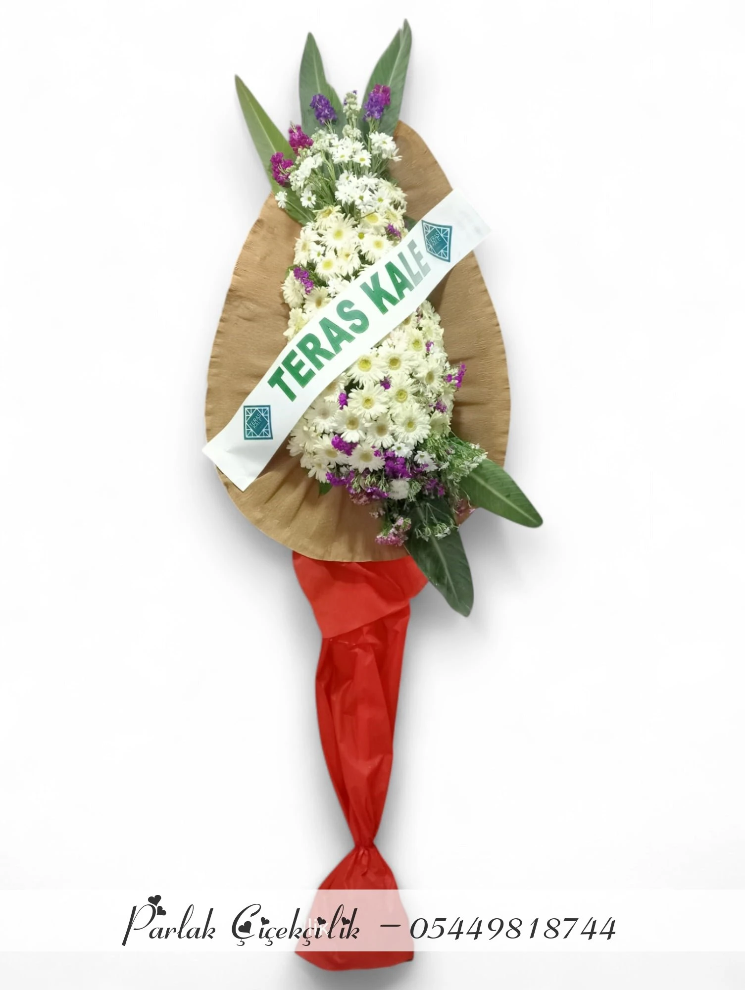 Beyaz Papatya Ve Mor Çiçekli Açılış Çelengi