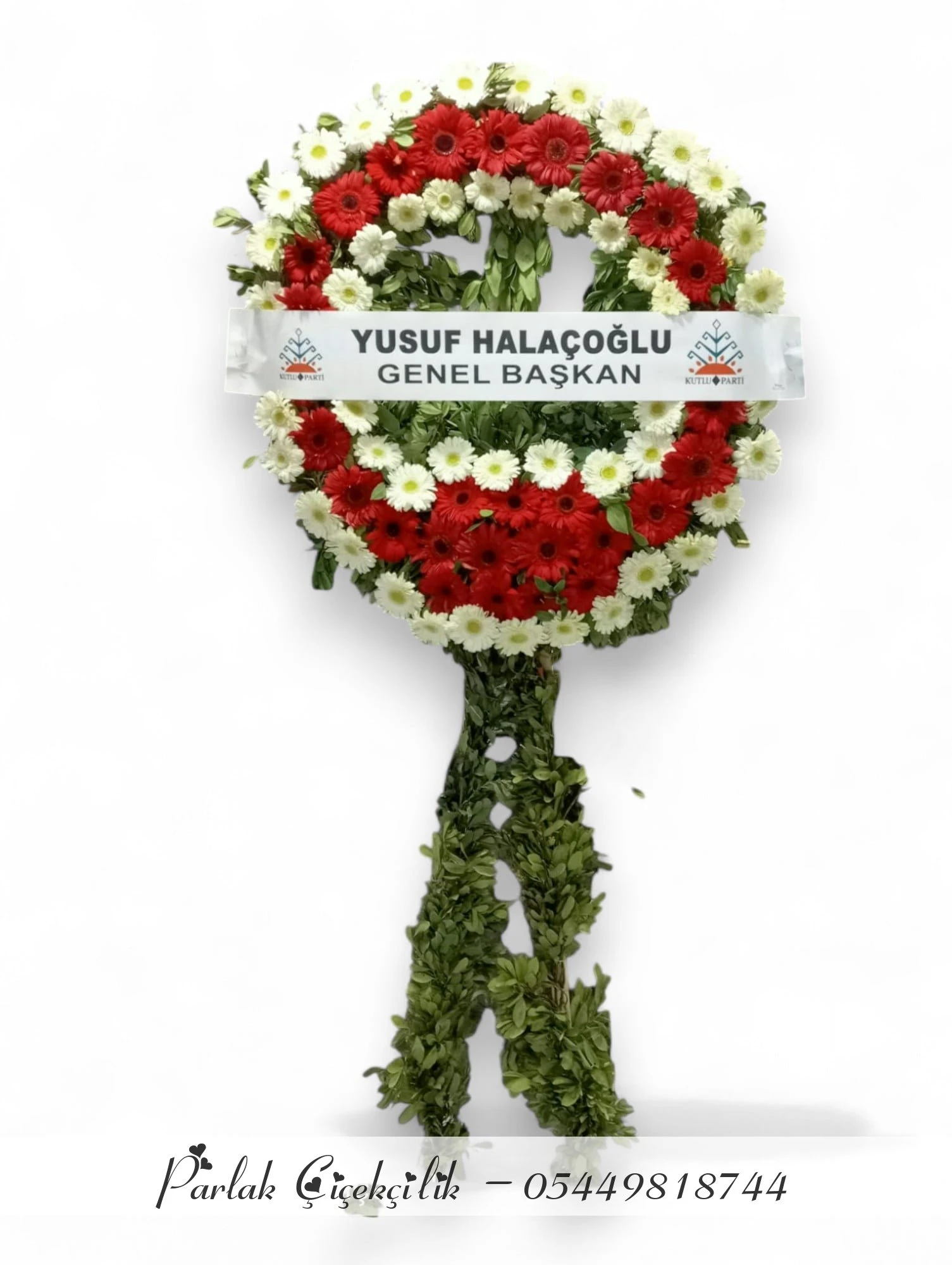 Beyaz ve Kırmızı Çiçeklerle Hazırlanmış Cenaze Çelengi