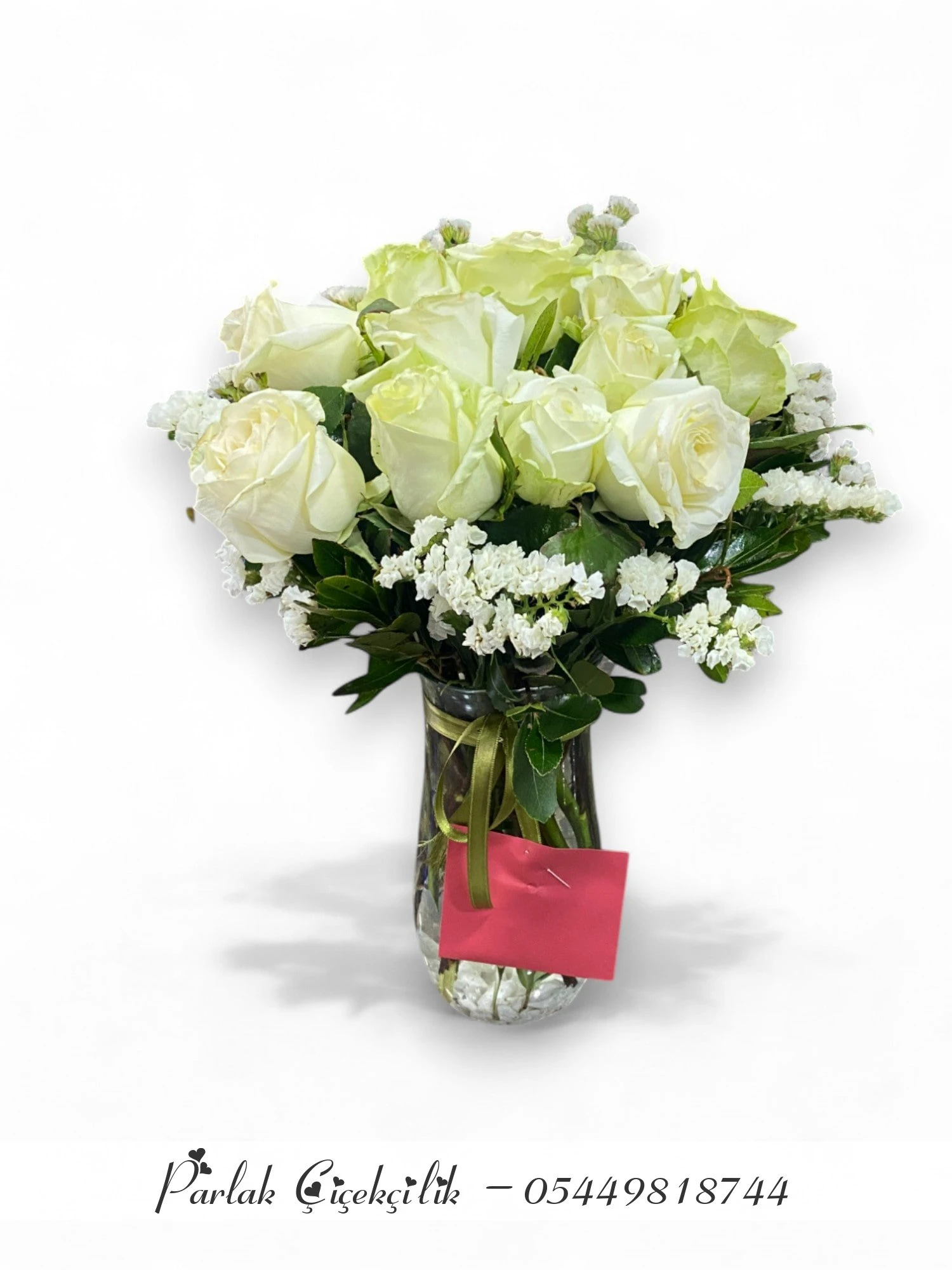 Cam Vazoda Beyaz Gül Zarafeti