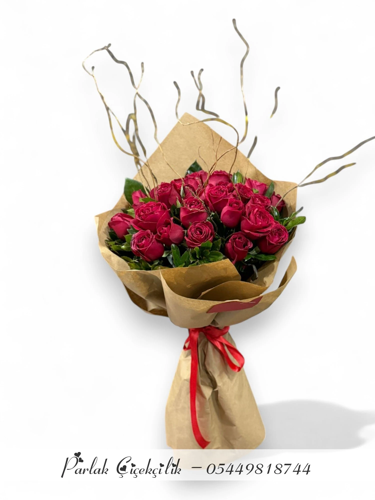 Doğal Kraft Ambalajda 21 Kırmızı Gül Buketi