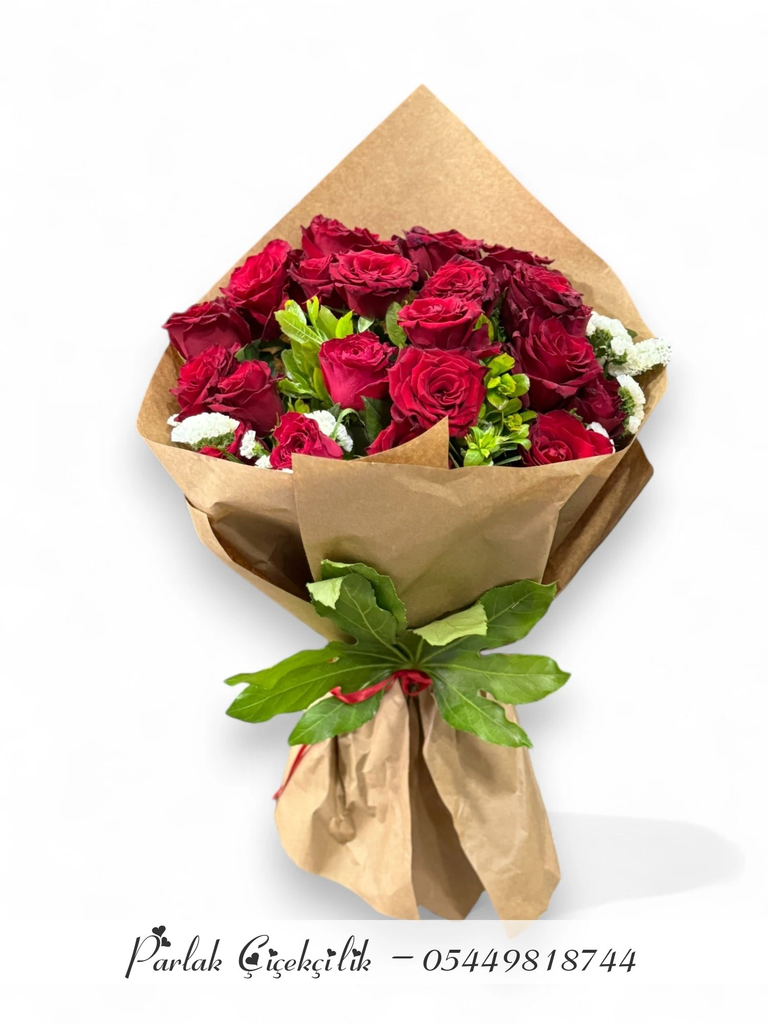 Doğal Kraft Ambalajlı 21 Kırmızı Gül Buketi