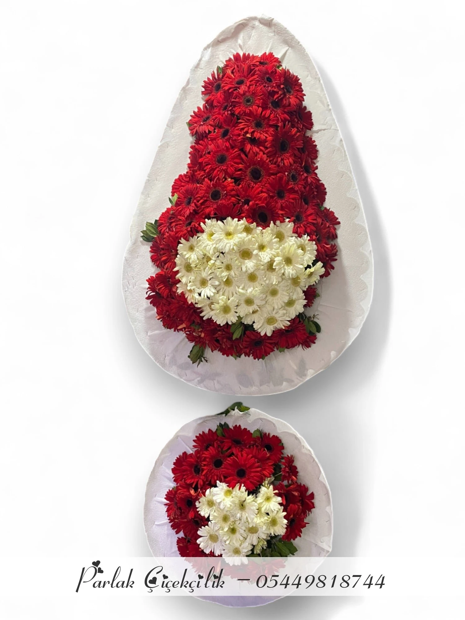 Kırmızı Beyaz Gerbera Ile Hazırlanmış İkili Açılış Ve Düğün Çelengi
