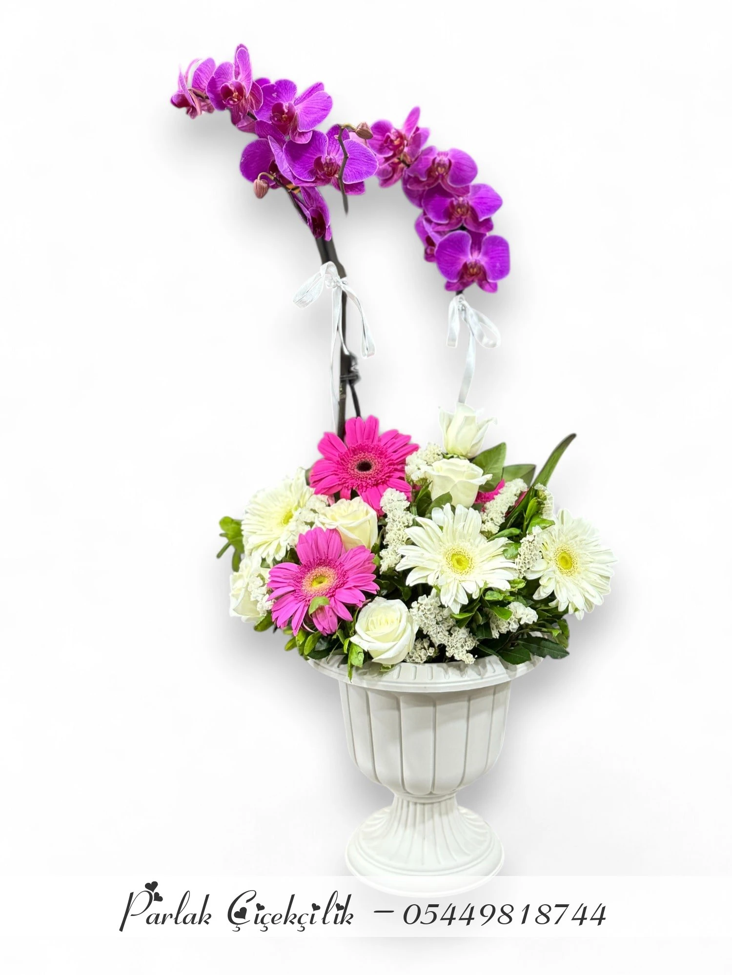 Mor Orkide Ve Pembe Gerberalı Şık Aranjman