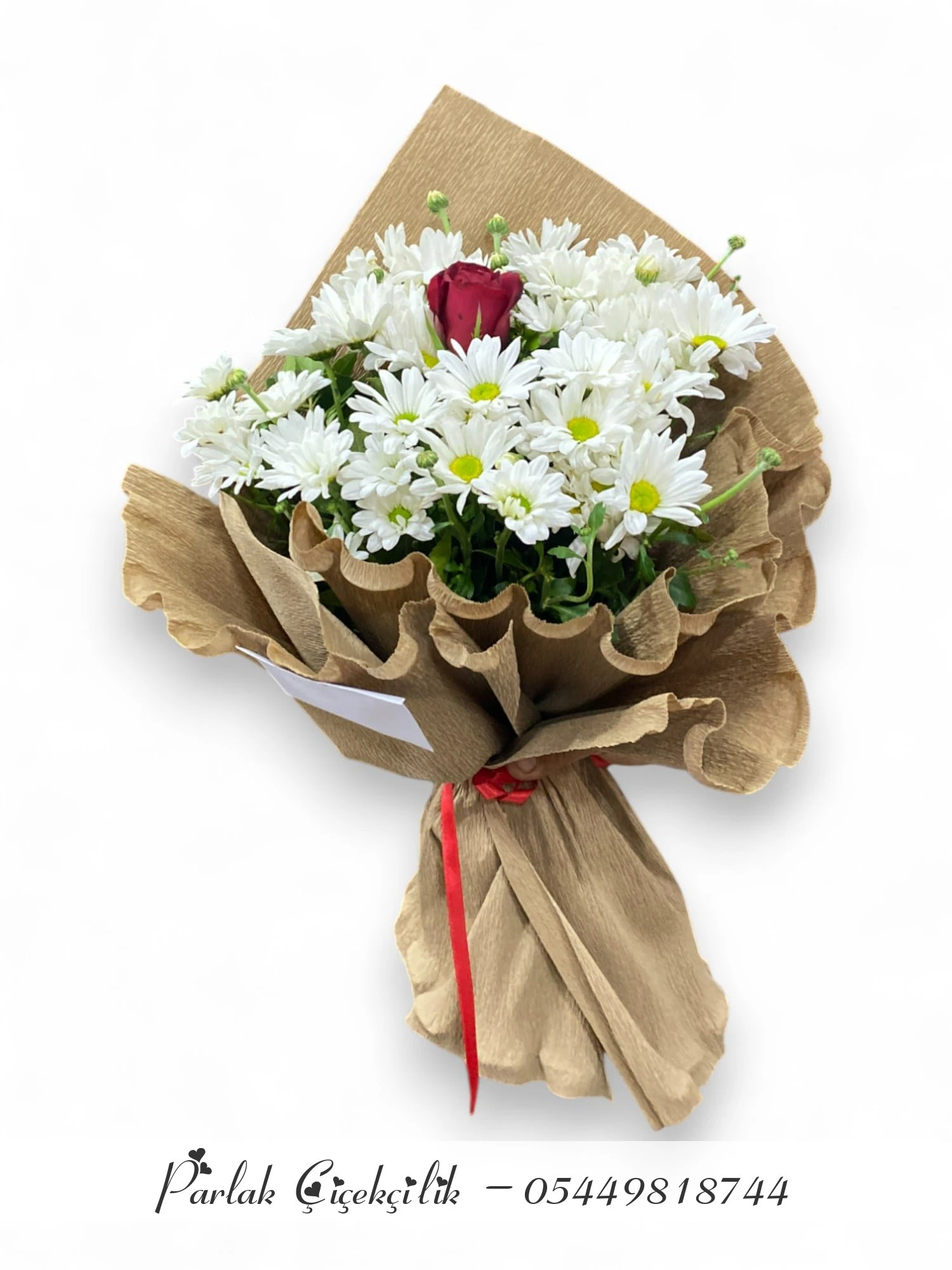 Tek Aşka Vurgu: Papatya Arasında Kırmızı Gül Buketi