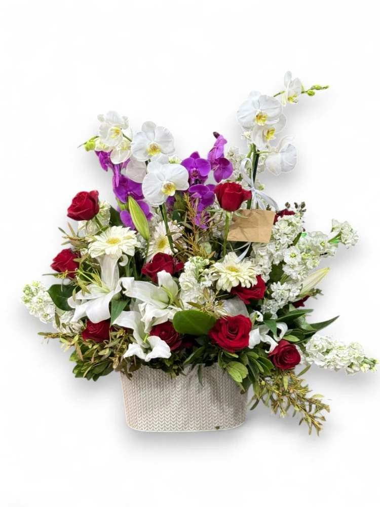 Asil Dokunuş Orkide ve Kırmızı Güllerle Hazırlanmış Premium Aranjman