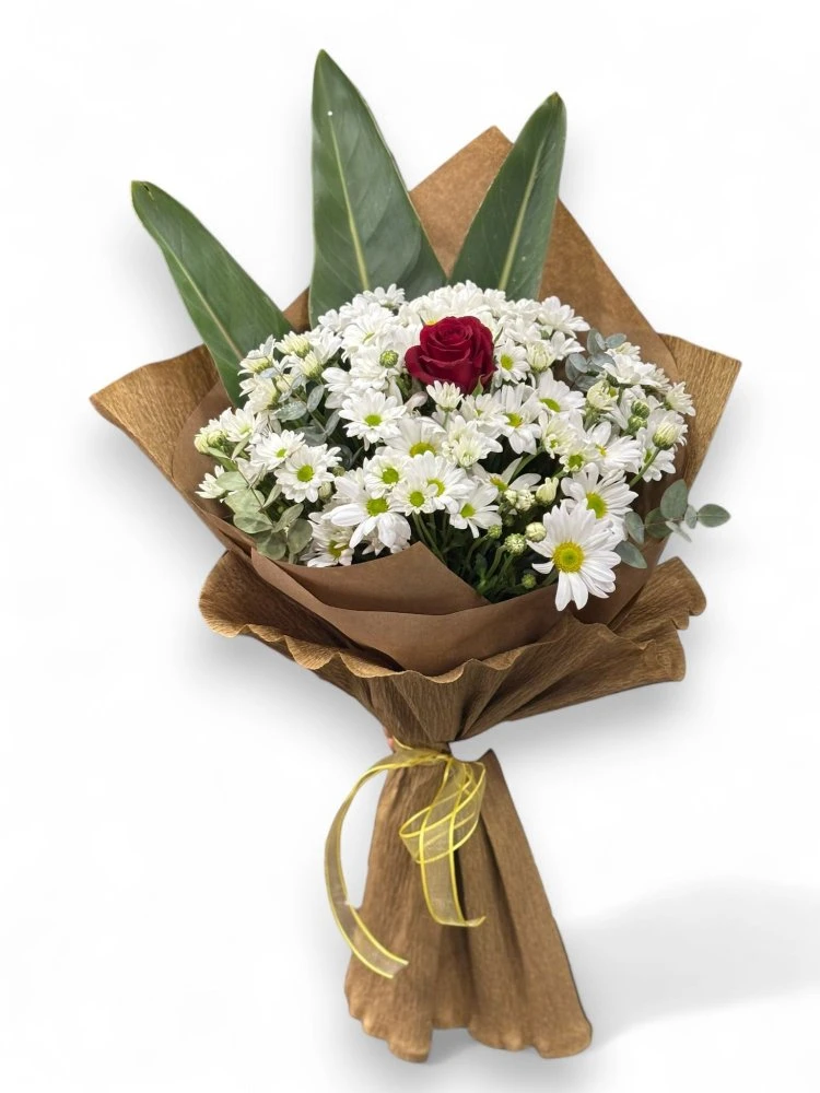 Aşkın Simgesi Kırmızı Gül ve Beyaz Papatya Buketi