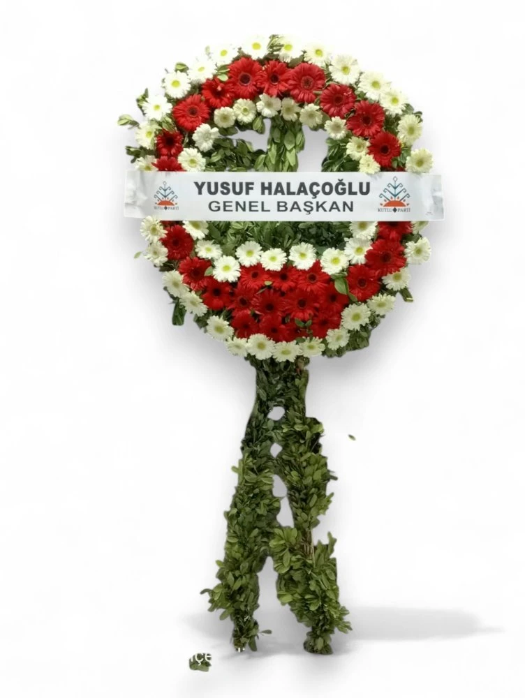 Beyaz Ve Kırmızı Çiçeklerle Hazırlanmış Cenaze Çelengi