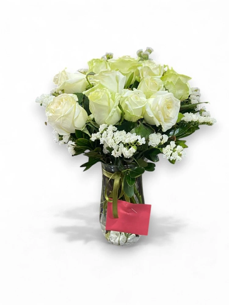 Cam Vazoda Beyaz Gül Zarafeti