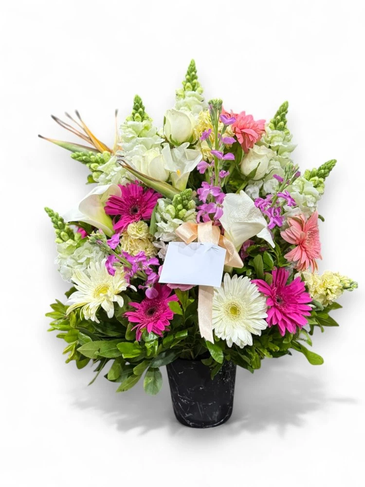 Canlı Renklerde Seramik Vazoda Bahar Esintisi Aranjman