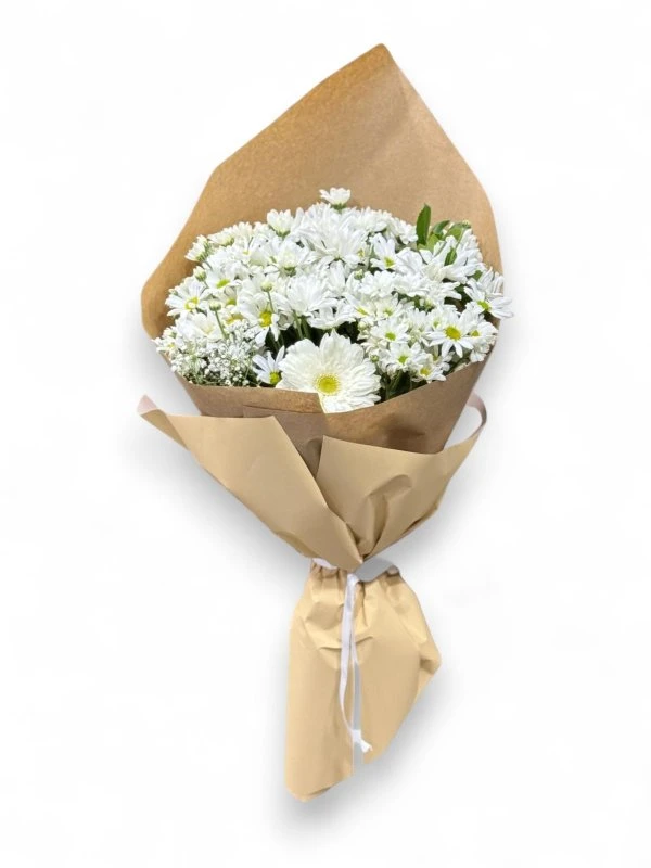 Doğal Kraft Ambalajda Beyaz Papatya Buketi