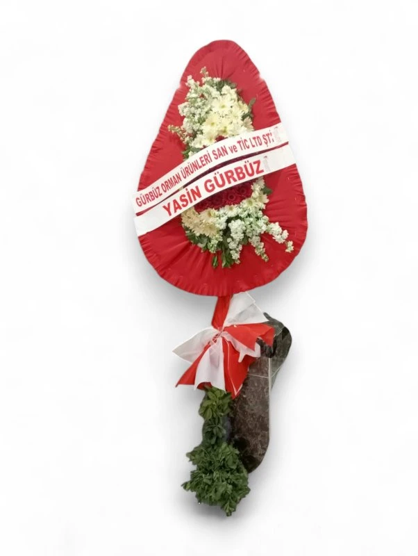 Kırmızı Fonlu Beyaz Çiçekli Açılış ve Düğün Çelengi