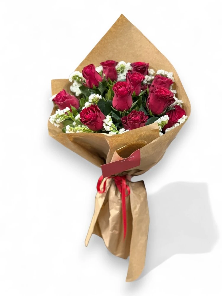 Natürel Kraft Ambalajda Kırmızı Gül Buketi
